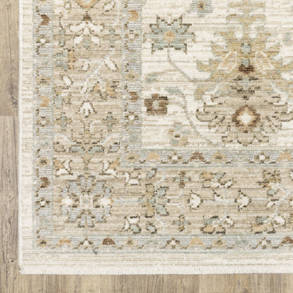 Lola Floral Blue/ Beige Oriental Cut Pile Rug