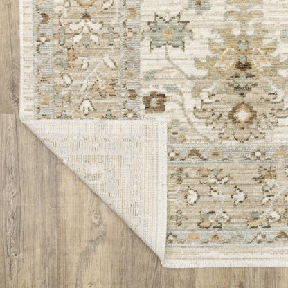 Lola Floral Blue/ Beige Oriental Cut Pile Rug