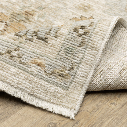 Lola Floral Blue/ Beige Oriental Cut Pile Rug