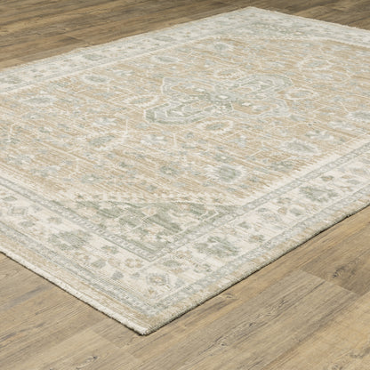 Lola Floral Blue/ Beige Oriental Cut Pile Rug