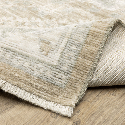 Lola Floral Blue/ Beige Oriental Cut Pile Rug