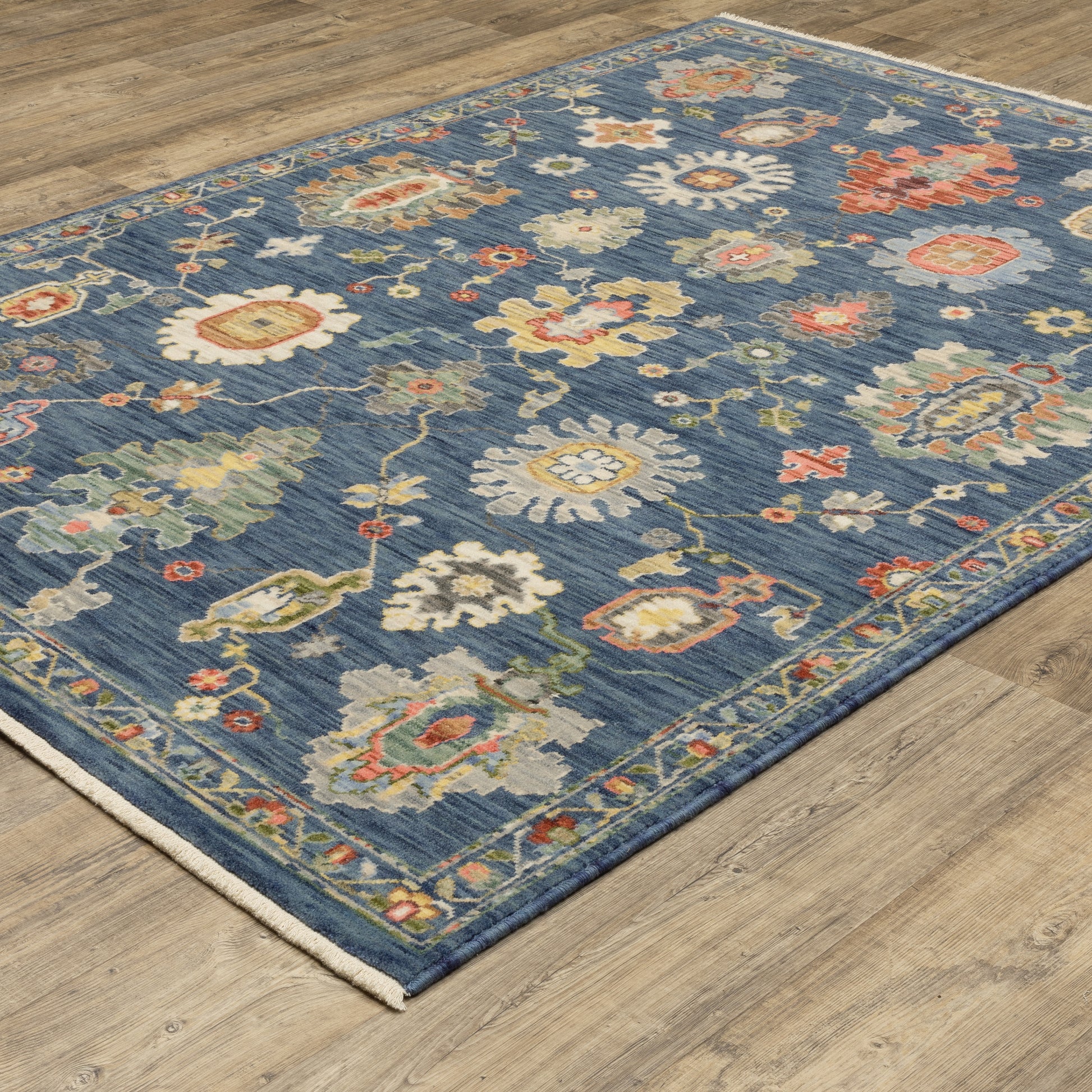 Lucca Floral Blue/ Multi Oriental Cut Pile Rug
