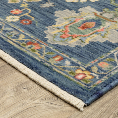 Lucca Floral Blue/ Multi Oriental Cut Pile Rug