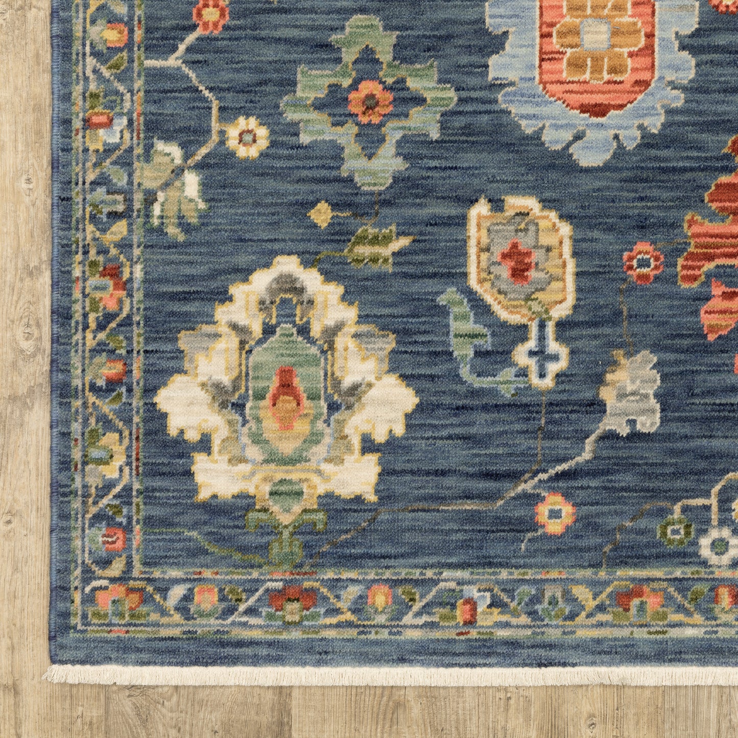 Lucca Floral Blue/ Multi Oriental Cut Pile Rug