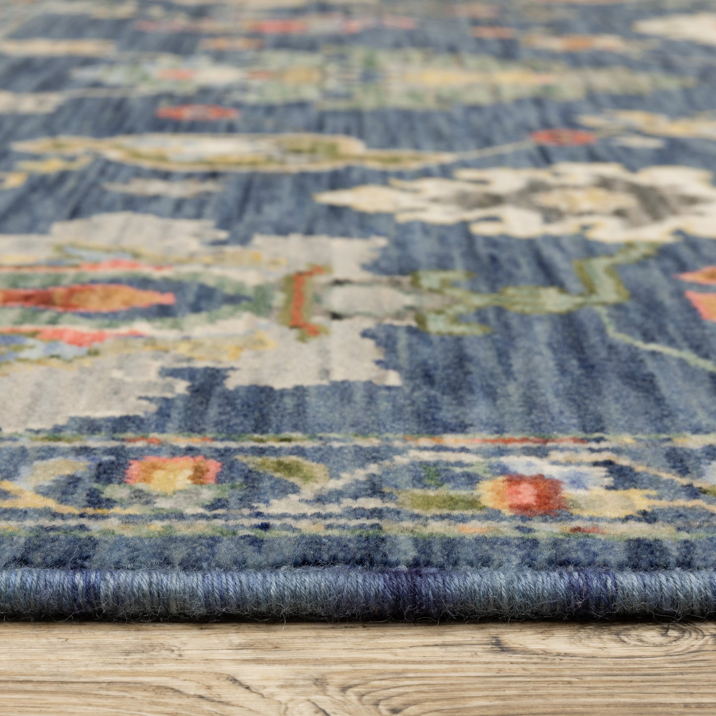 Lucca Floral Blue/ Multi Oriental Cut Pile Rug