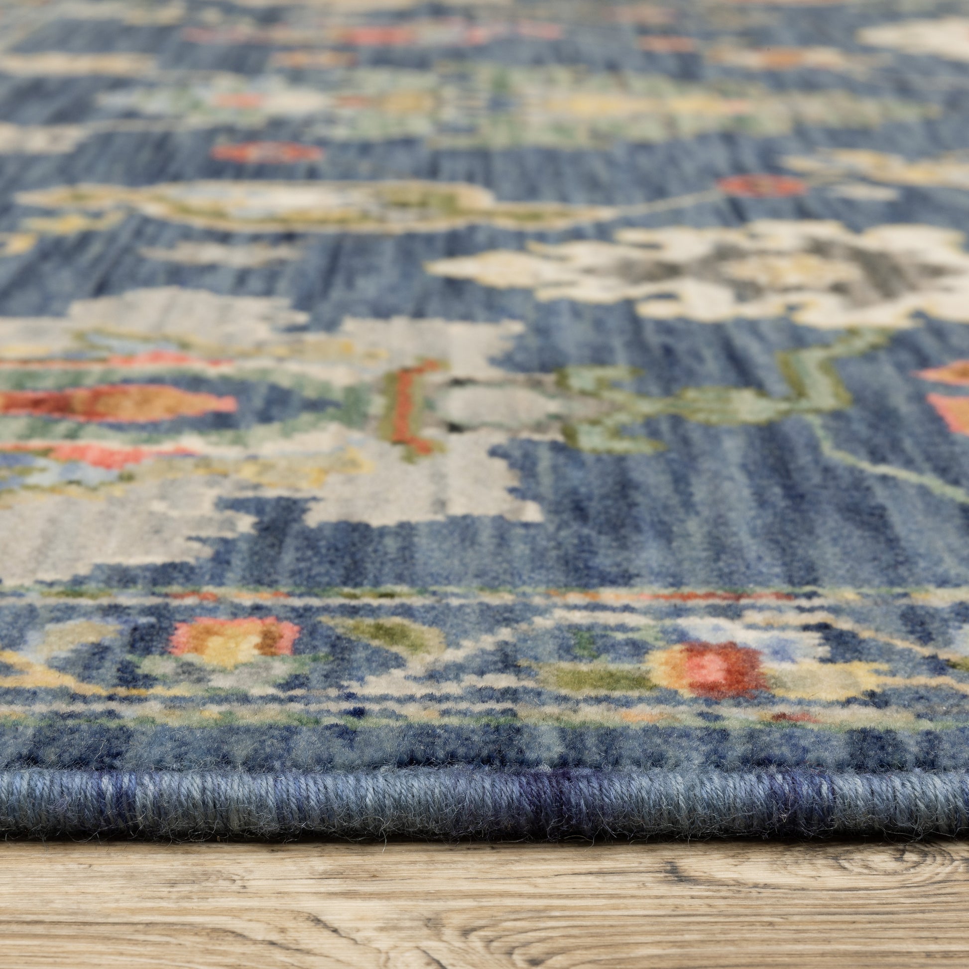 Lucca Floral Blue/ Multi Oriental Cut Pile Rug