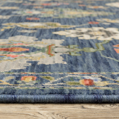 Lucca Floral Blue/ Multi Oriental Cut Pile Rug