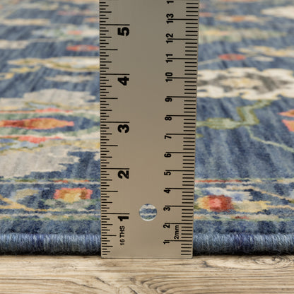 Lucca Floral Blue/ Multi Oriental Cut Pile Rug