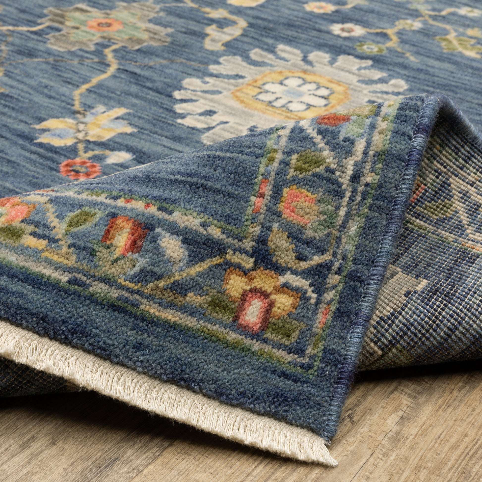 Lucca Floral Blue/ Multi Oriental Cut Pile Rug
