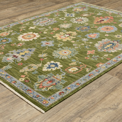 Lucca Floral Green/ Multi Oriental Cut Pile Rug