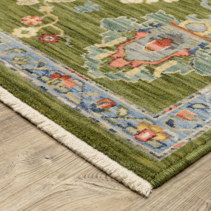Lucca Floral Green/ Multi Oriental Cut Pile Rug