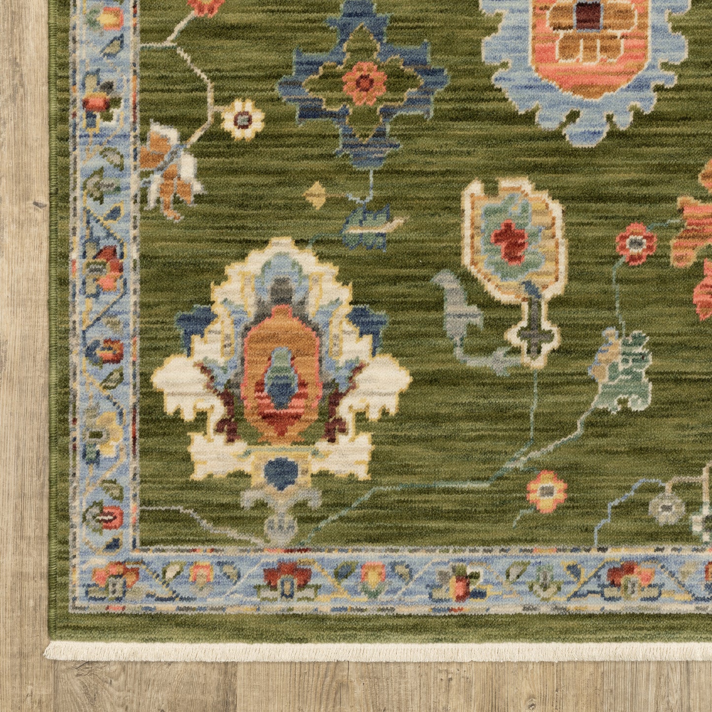 Lucca Floral Green/ Multi Oriental Cut Pile Rug