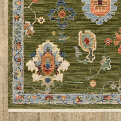 Lucca Floral Green/ Multi Oriental Cut Pile Rug