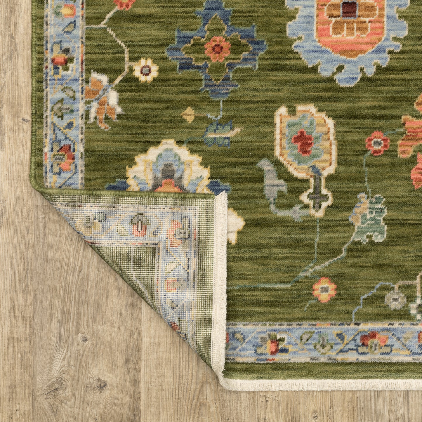 Lucca Floral Green/ Multi Oriental Cut Pile Rug