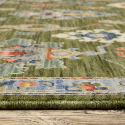 Lucca Floral Green/ Multi Oriental Cut Pile Rug