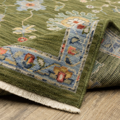 Lucca Floral Green/ Multi Oriental Cut Pile Rug