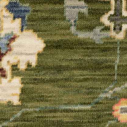 Lucca Floral Green/ Multi Oriental Cut Pile Rug