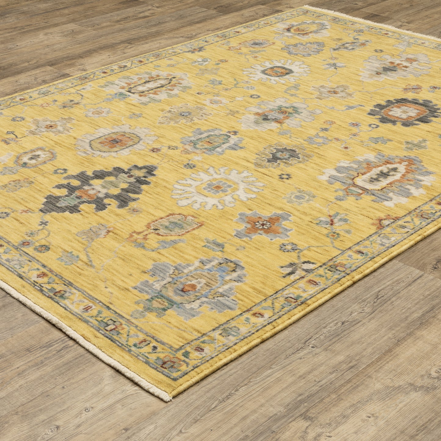 Lucca Floral Yellow/ Multi Oriental Cut Pile Rug