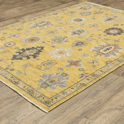Lucca Floral Yellow/ Multi Oriental Cut Pile Rug