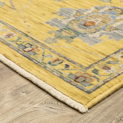 Lucca Floral Yellow/ Multi Oriental Cut Pile Rug