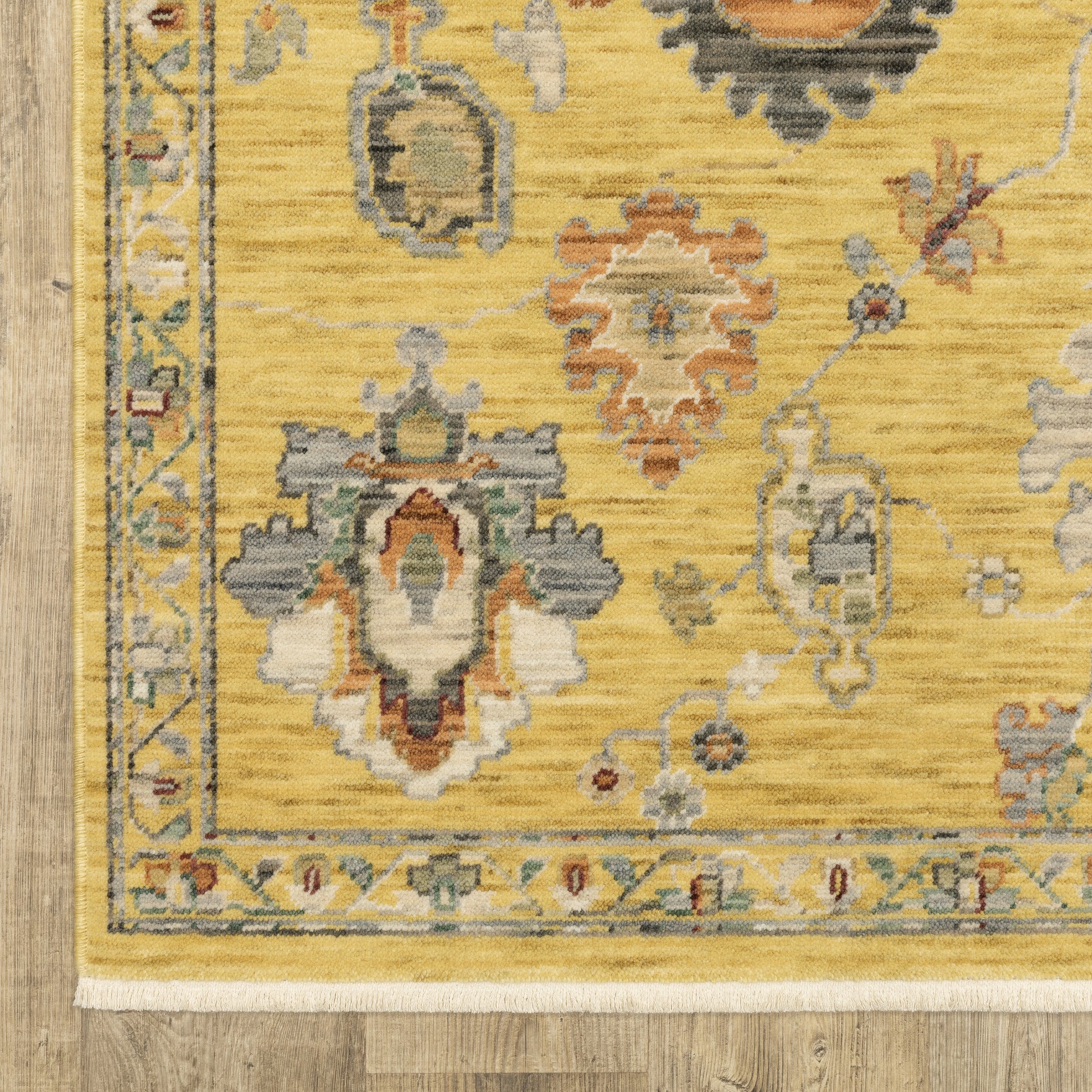Lucca Floral Yellow/ Multi Oriental Cut Pile Rug