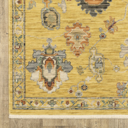 Lucca Floral Yellow/ Multi Oriental Cut Pile Rug