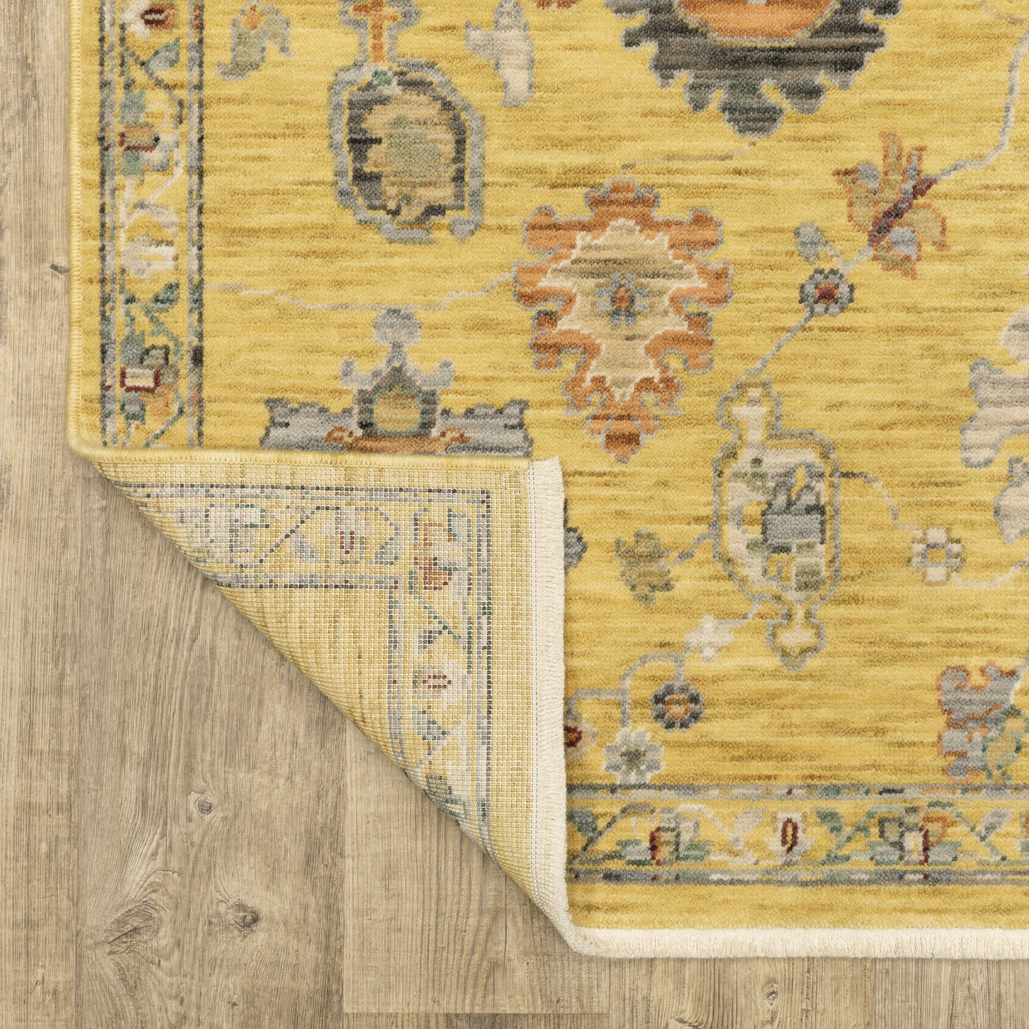 Lucca Floral Yellow/ Multi Oriental Cut Pile Rug