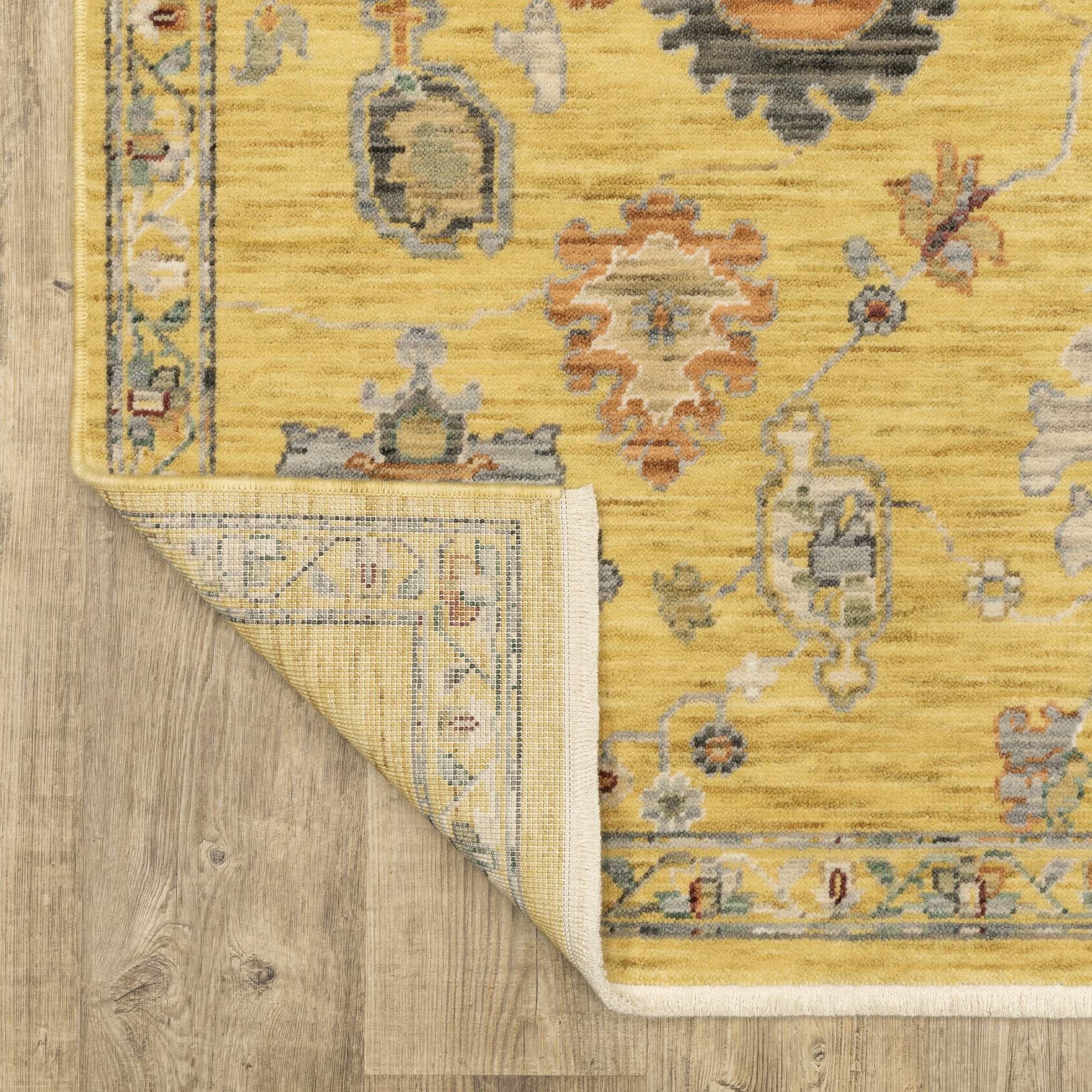 Lucca Floral Yellow/ Multi Oriental Cut Pile Rug