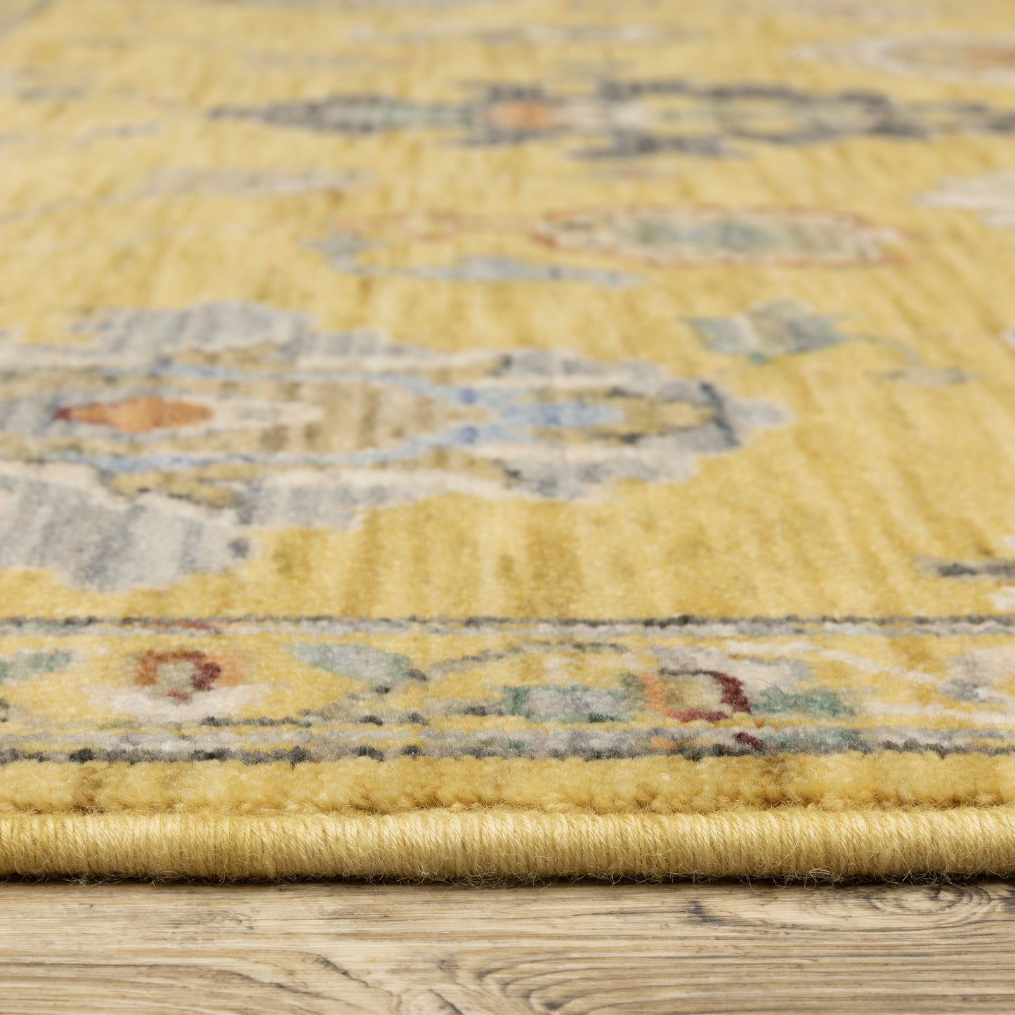 Lucca Floral Yellow/ Multi Oriental Cut Pile Rug