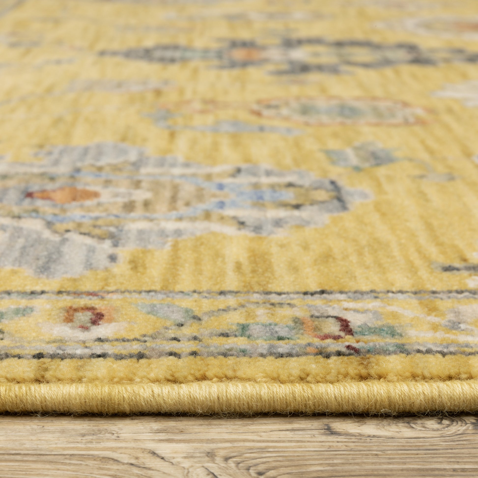 Lucca Floral Yellow/ Multi Oriental Cut Pile Rug