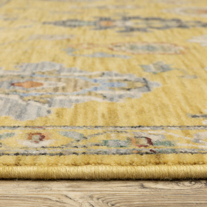 Lucca Floral Yellow/ Multi Oriental Cut Pile Rug
