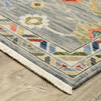 Lucca Floral Grey/ Multi Oriental Cut Pile Rug