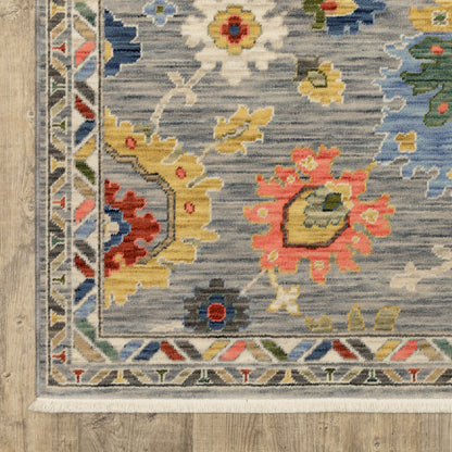 Lucca Floral Grey/ Multi Oriental Cut Pile Rug