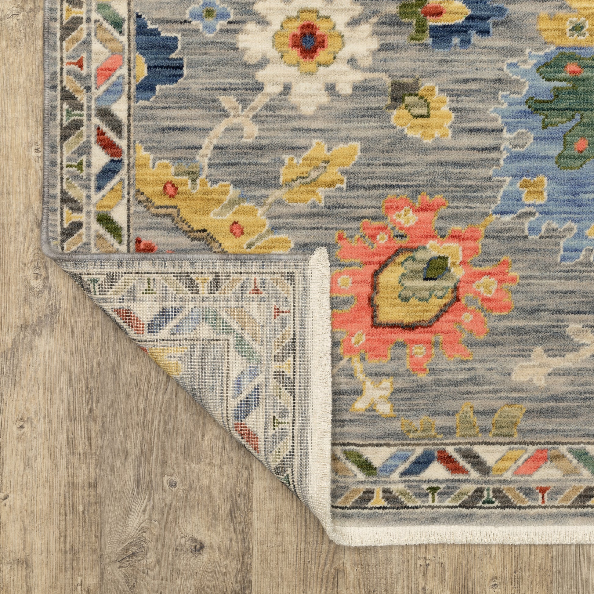 Lucca Floral Grey/ Multi Oriental Cut Pile Rug