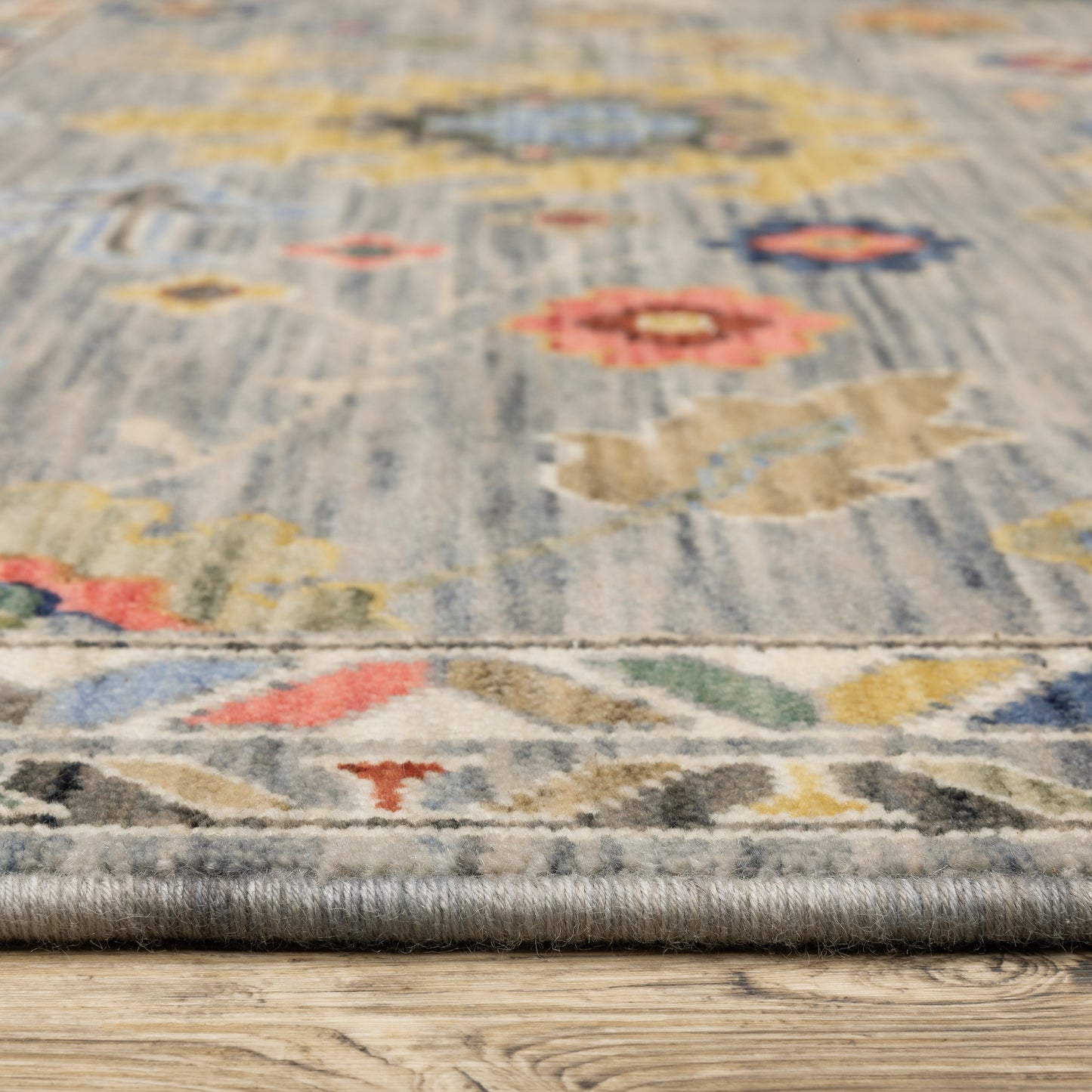 Lucca Floral Grey/ Multi Oriental Cut Pile Rug