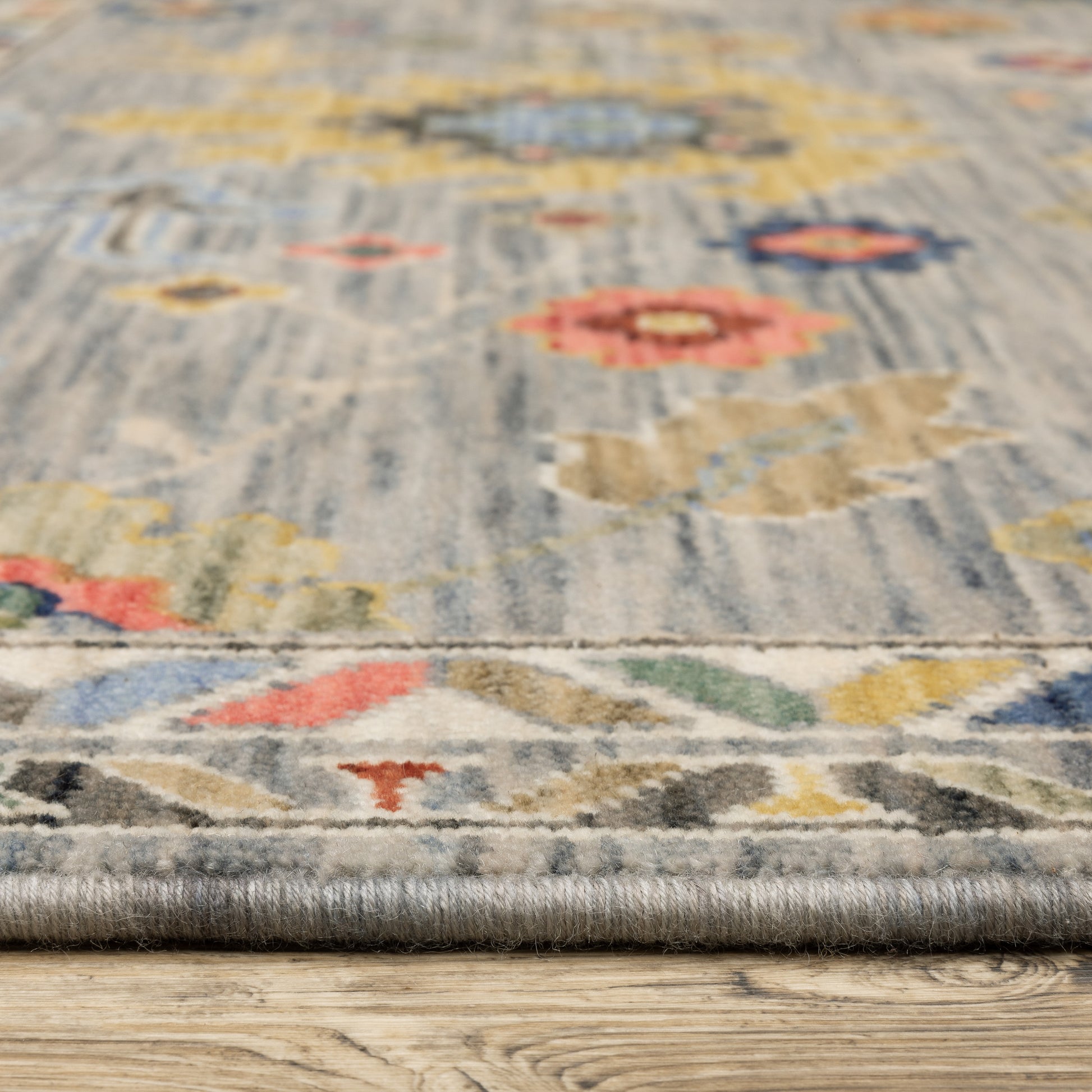 Lucca Floral Grey/ Multi Oriental Cut Pile Rug