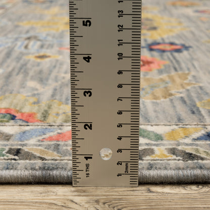 Lucca Floral Grey/ Multi Oriental Cut Pile Rug