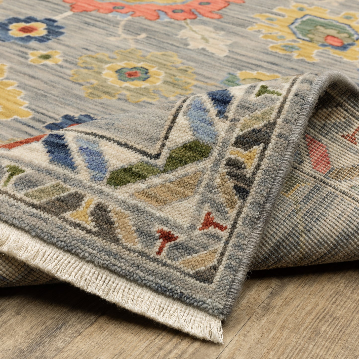 Lucca Floral Grey/ Multi Oriental Cut Pile Rug