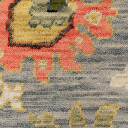 Lucca Floral Grey/ Multi Oriental Cut Pile Rug
