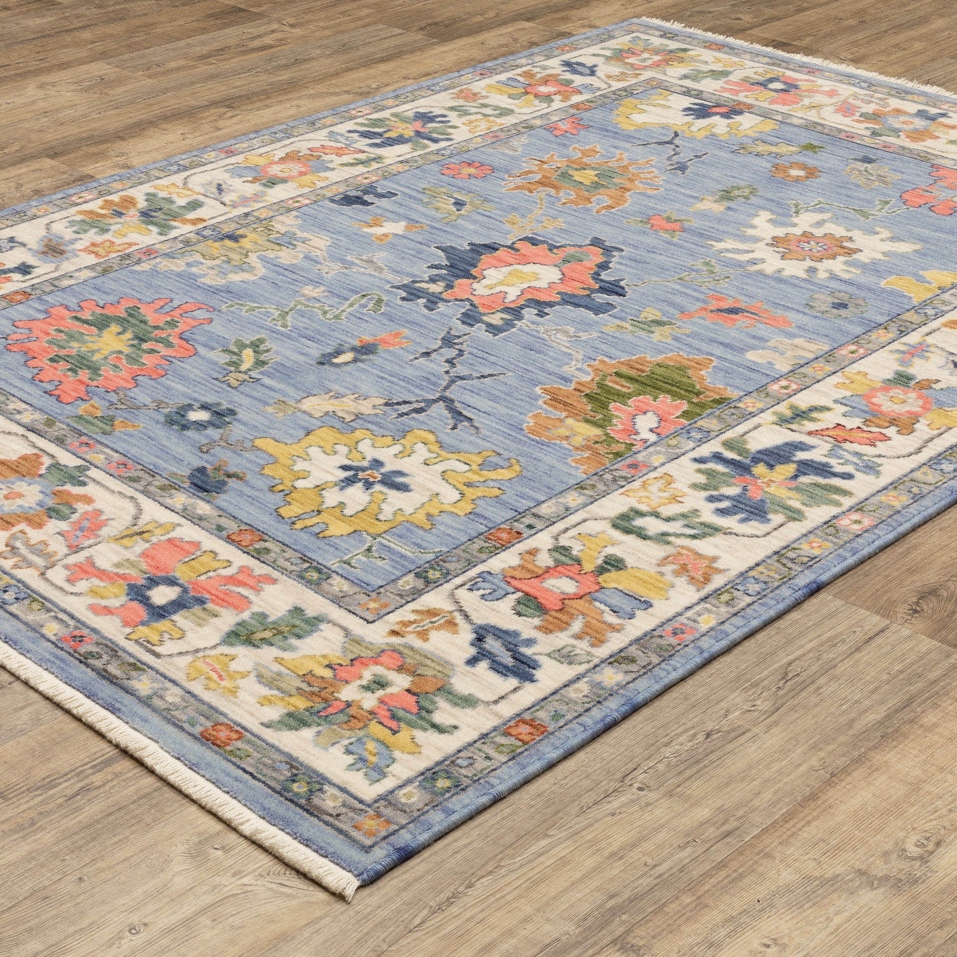 Lucca Floral Blue/ Multi Oriental Cut Pile Rug