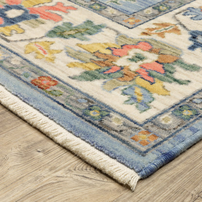 Lucca Floral Blue/ Multi Oriental Cut Pile Rug