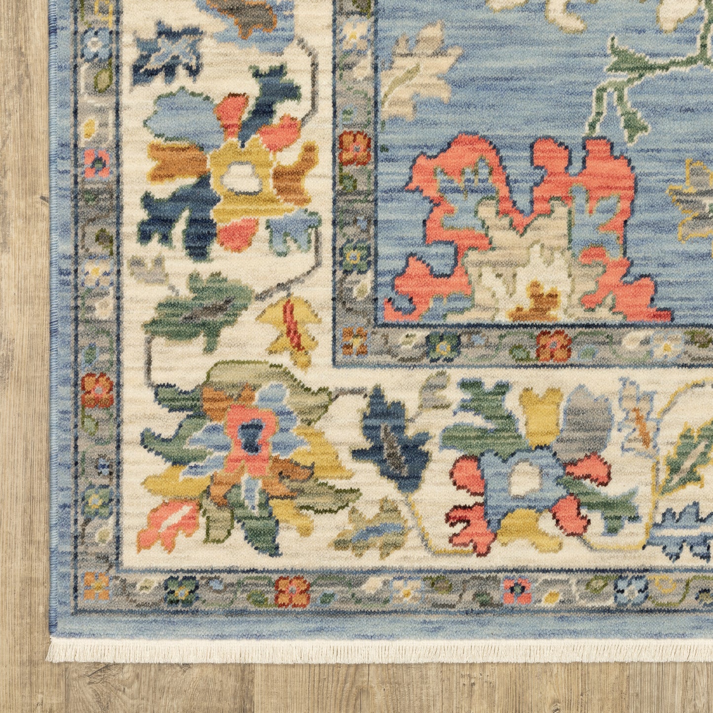 Lucca Floral Blue/ Multi Oriental Cut Pile Rug