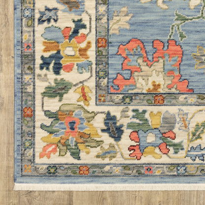 Lucca Floral Blue/ Multi Oriental Cut Pile Rug