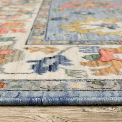 Lucca Floral Blue/ Multi Oriental Cut Pile Rug