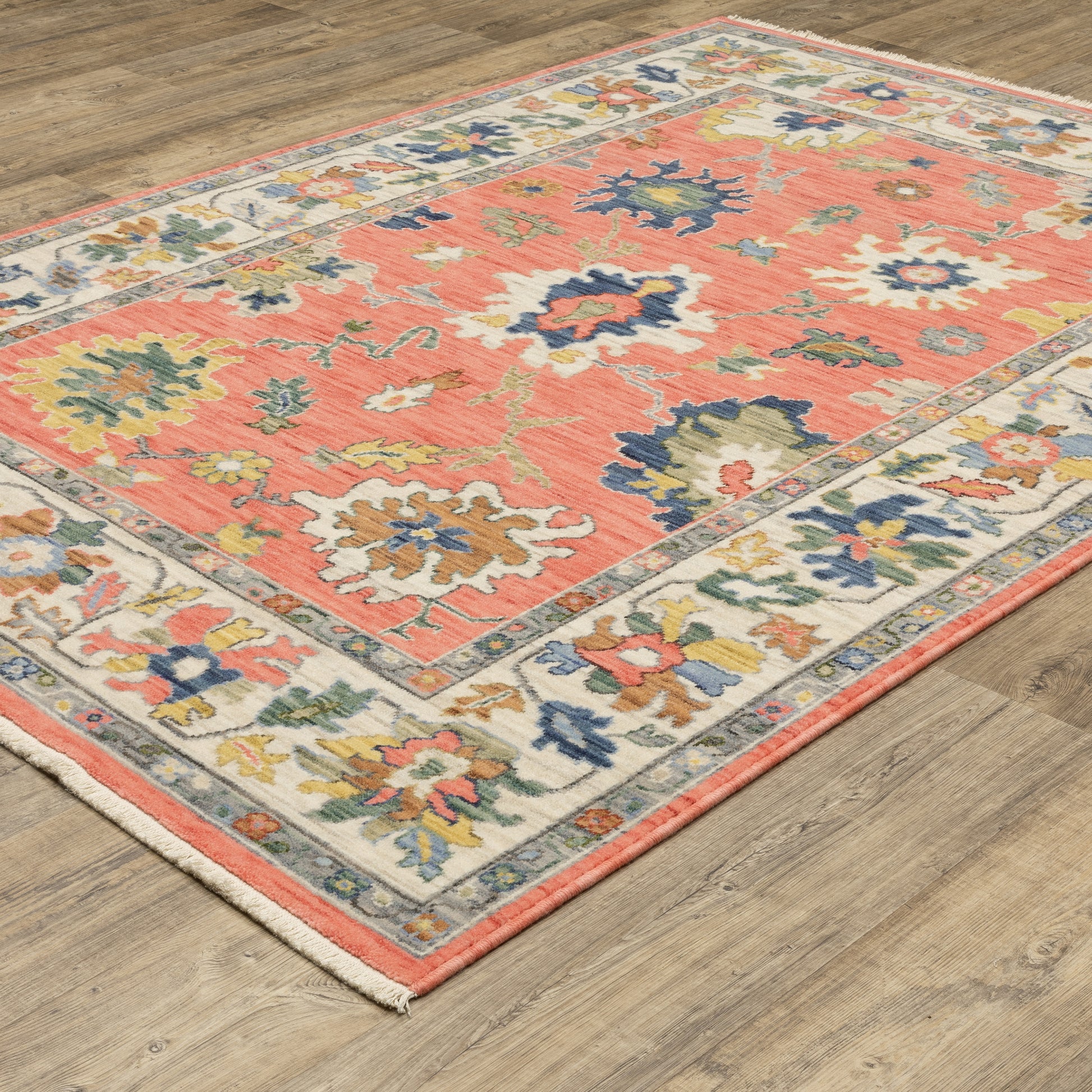 Lucca Floral Pink/ Multi Oriental Cut Pile Rug