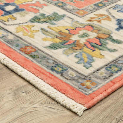 Lucca Floral Pink/ Multi Oriental Cut Pile Rug