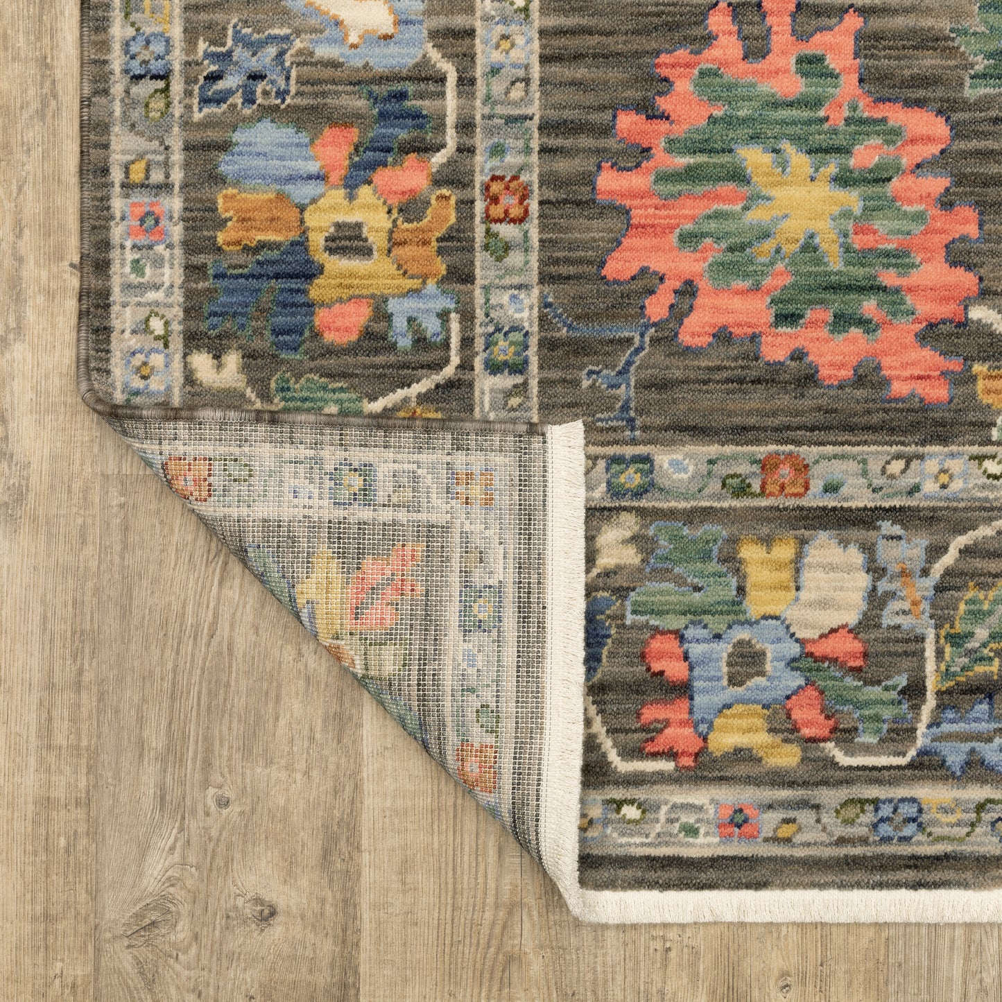 Lucca Floral Grey/ Multi Oriental Cut Pile Rug
