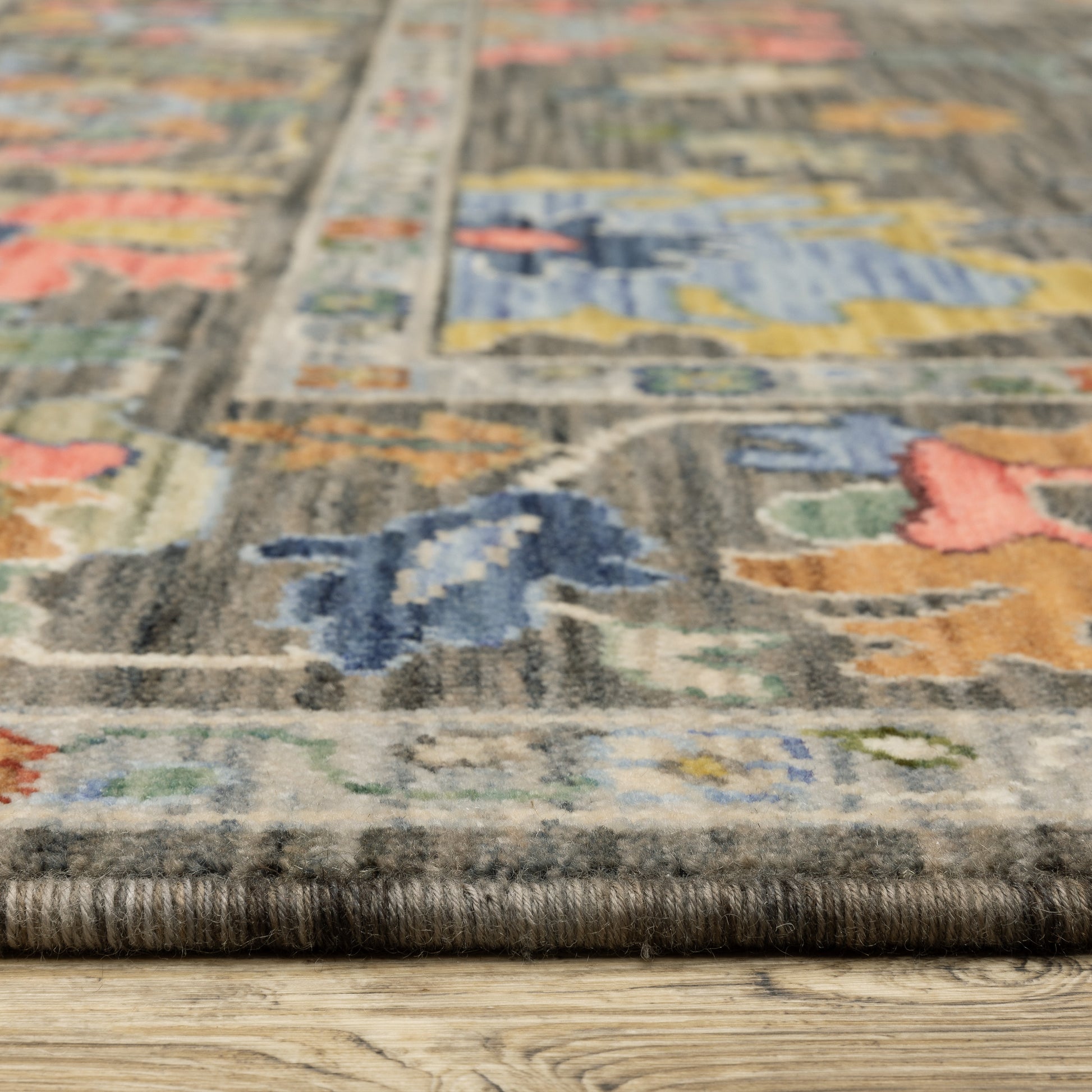 Lucca Floral Grey/ Multi Oriental Cut Pile Rug