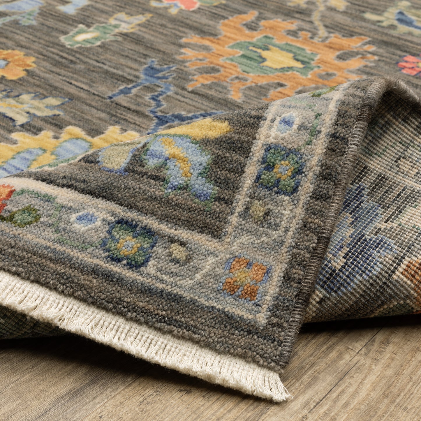 Lucca Floral Grey/ Multi Oriental Cut Pile Rug