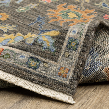 Lucca Floral Grey/ Multi Oriental Cut Pile Rug